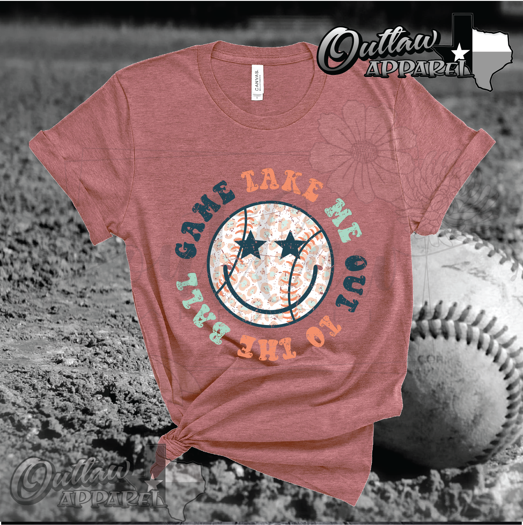 Retro smiley take me out to the ball game
