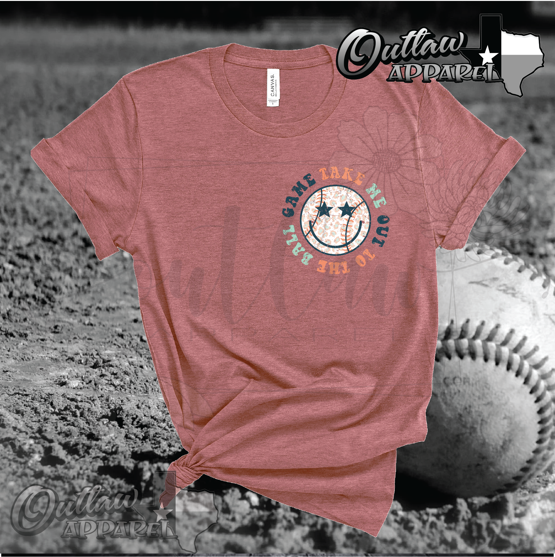 Retro smiley take me out to the ball game