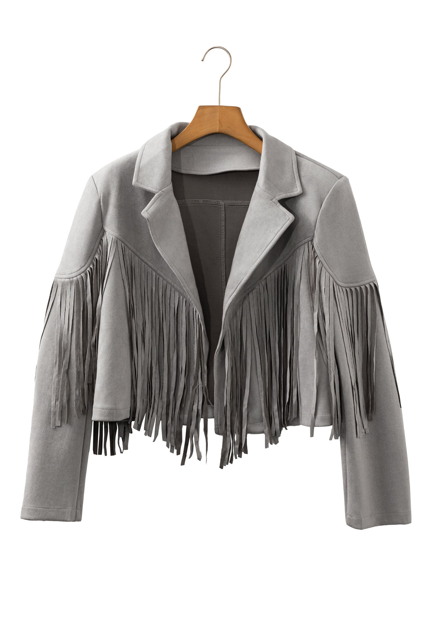 Cropped Fringe Faux Suede Jacket