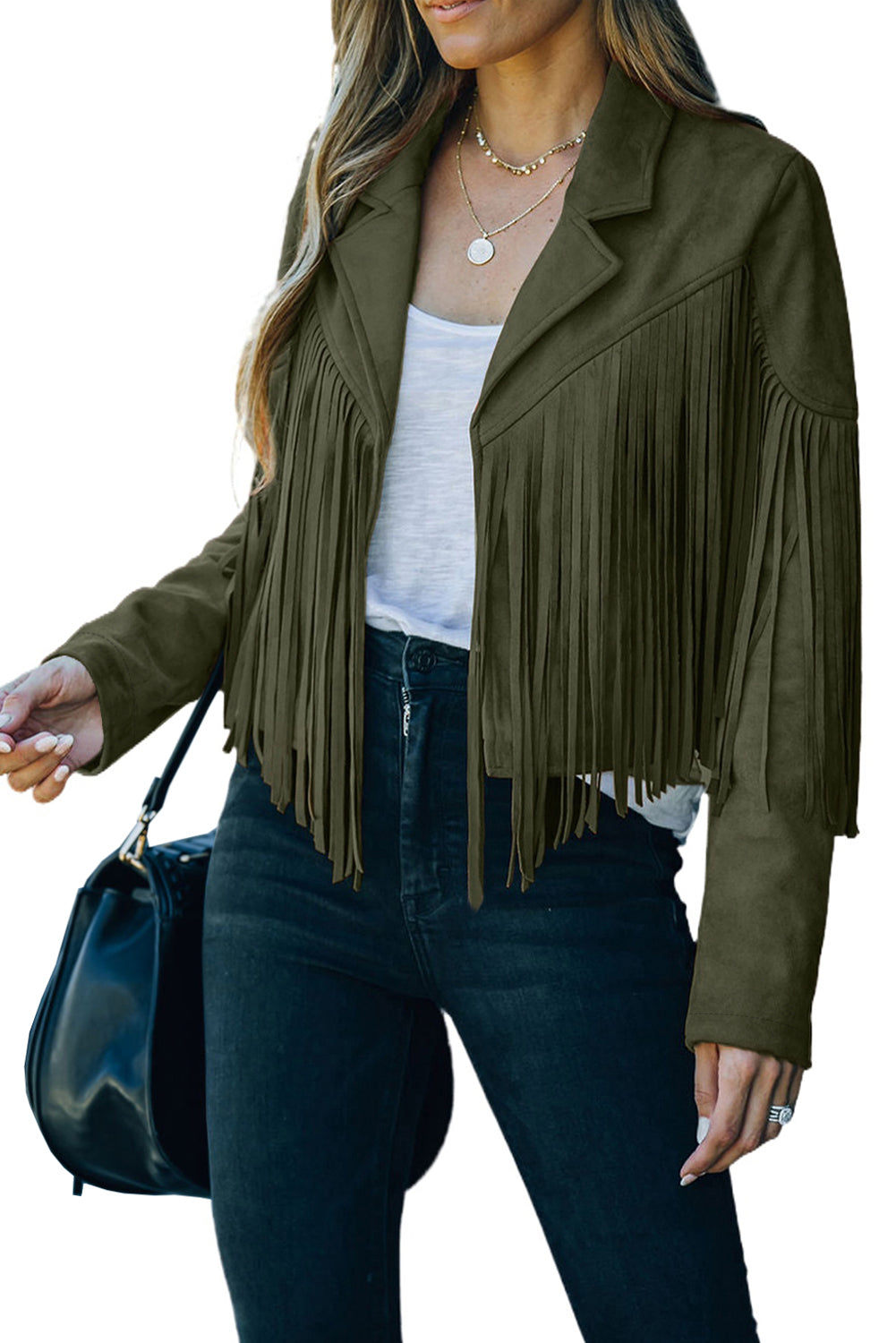 Cropped Fringe Faux Suede Jacket