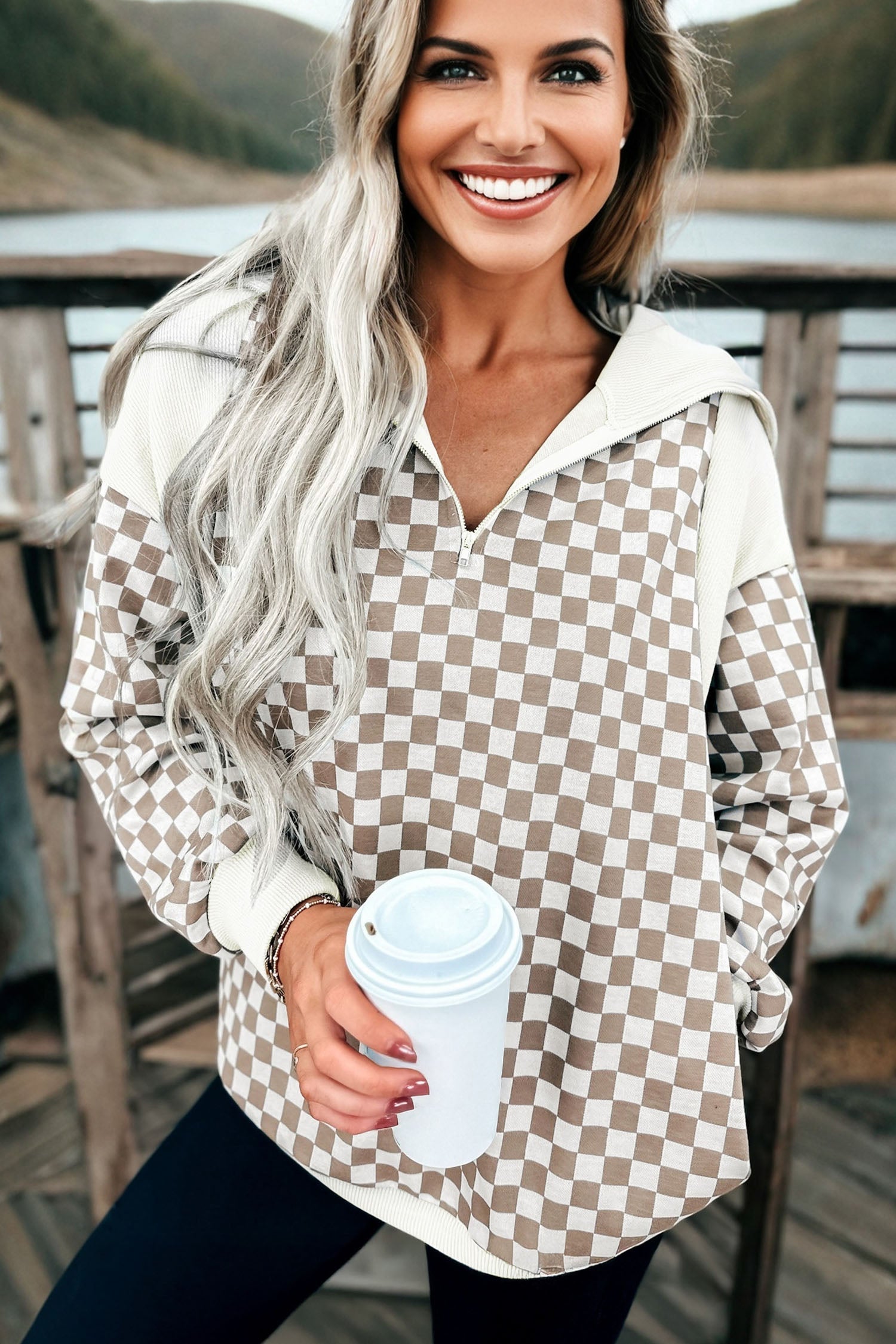 Checkered Patchwork Quarter Zip