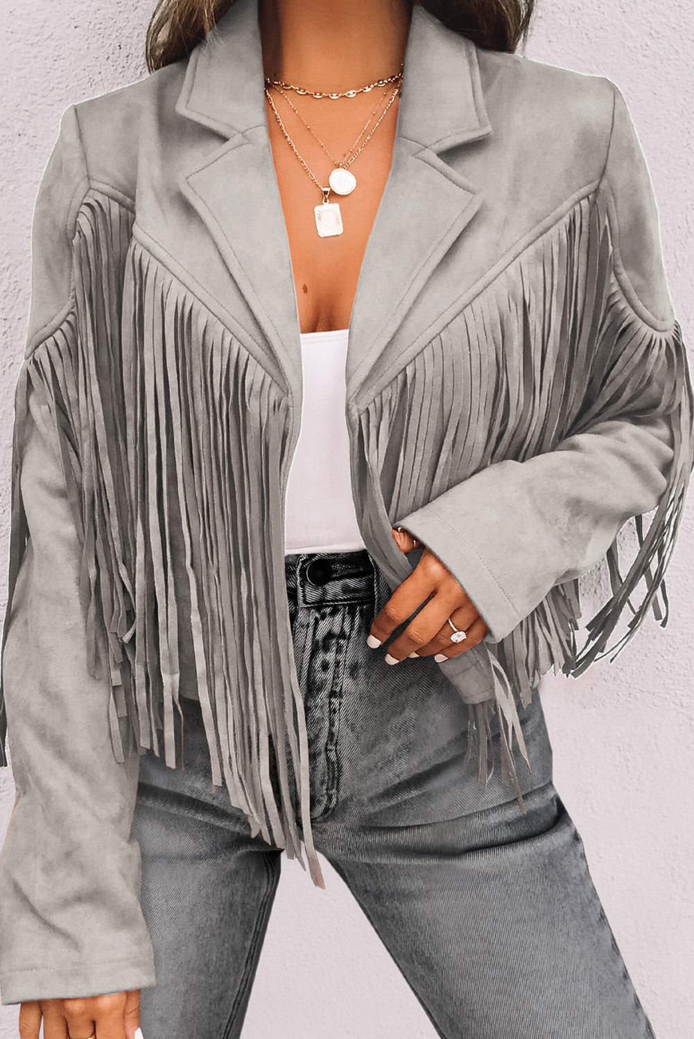 Cropped Fringe Faux Suede Jacket