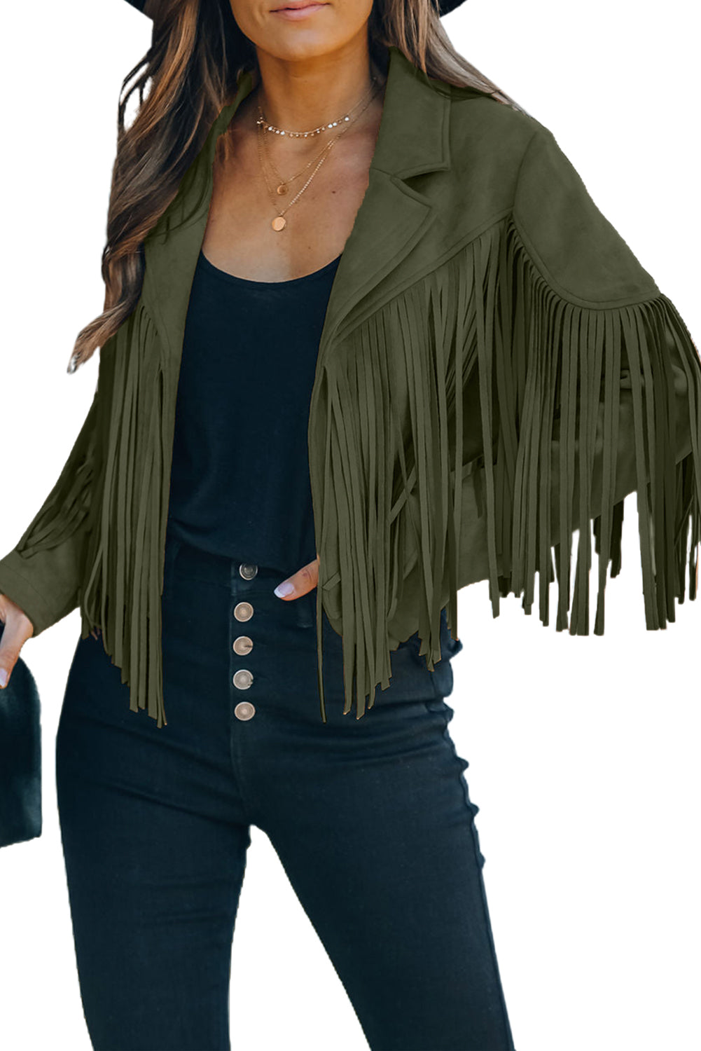 Cropped Fringe Faux Suede Jacket