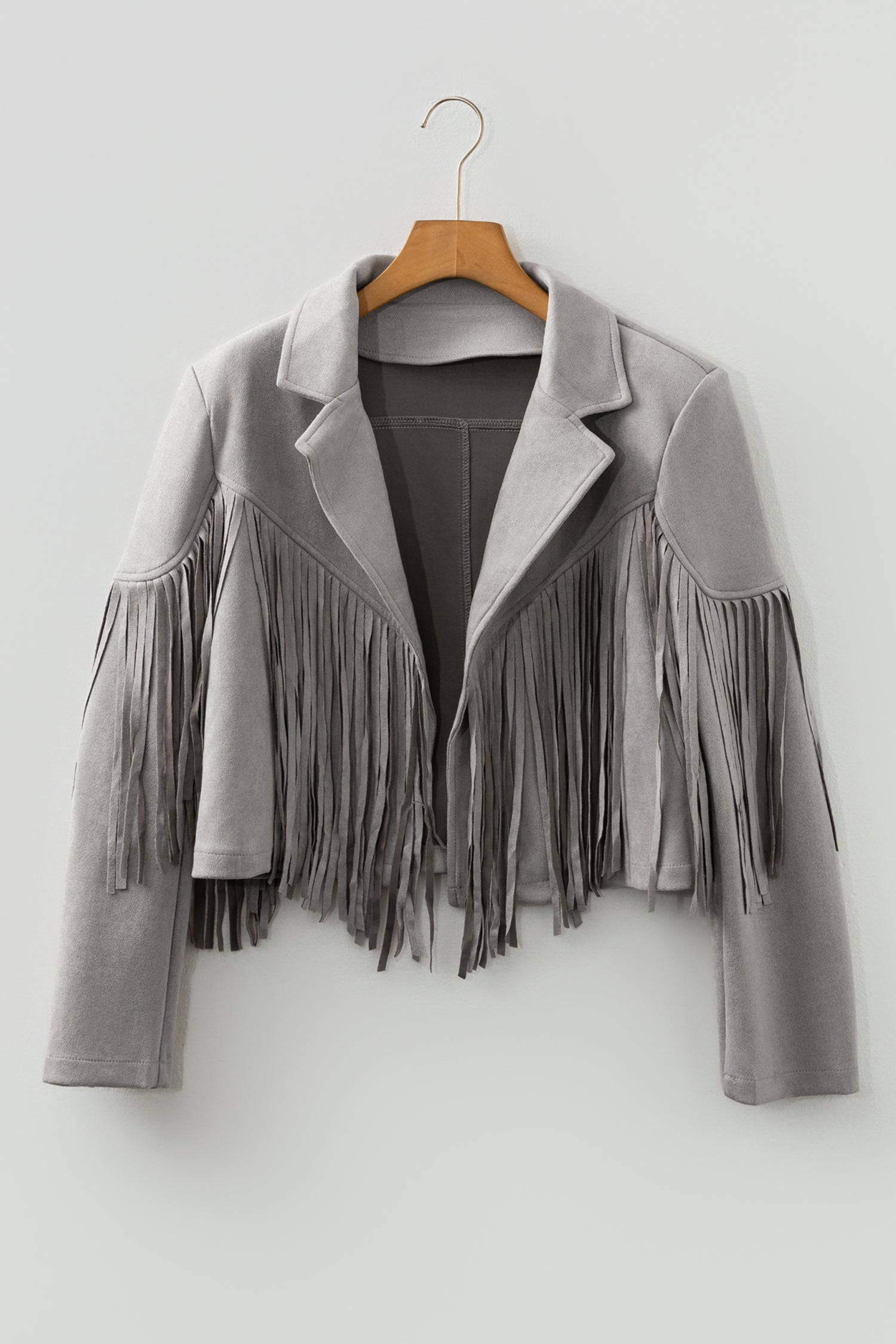 Cropped Fringe Faux Suede Jacket