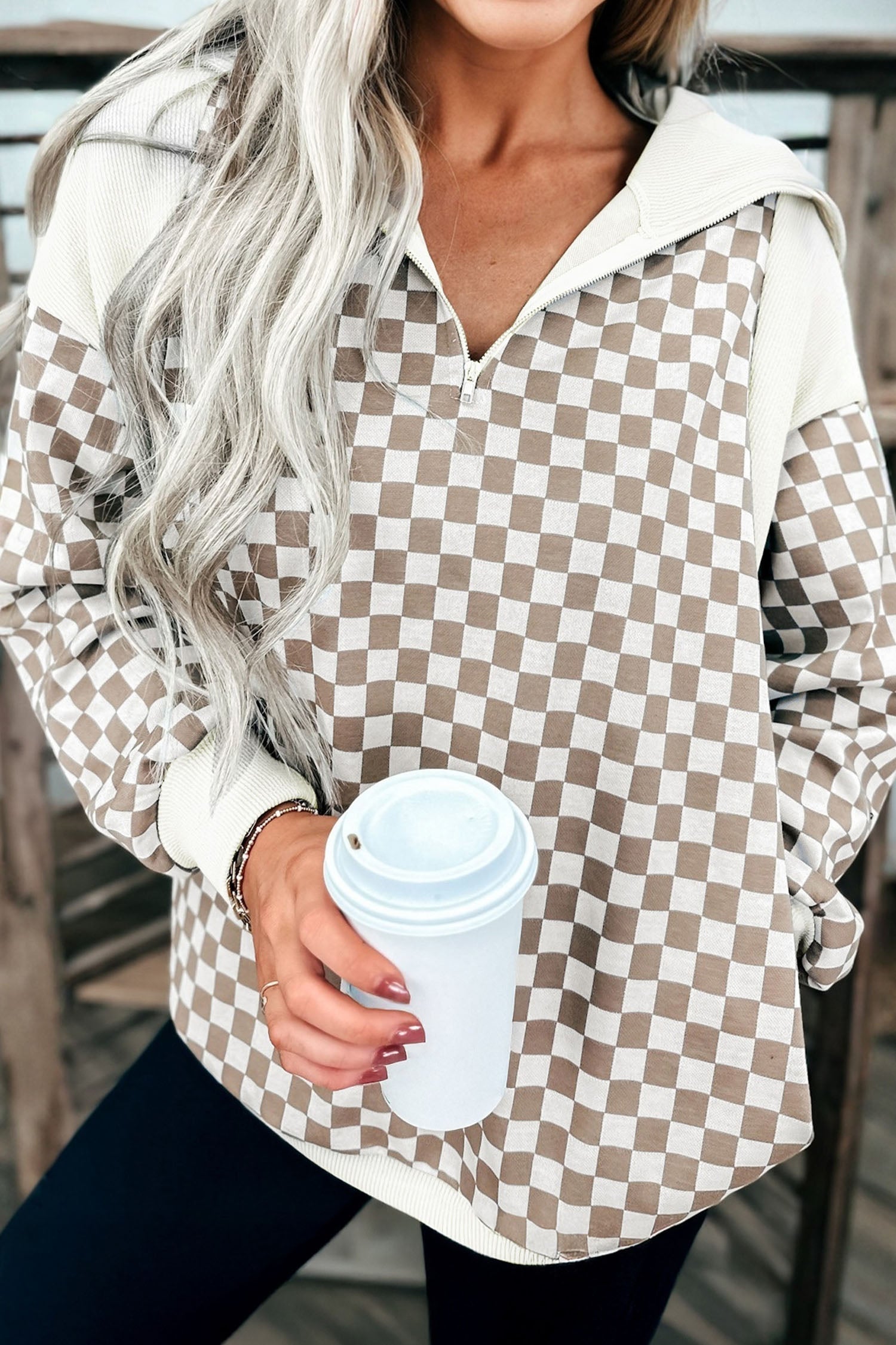 Checkered Patchwork Quarter Zip